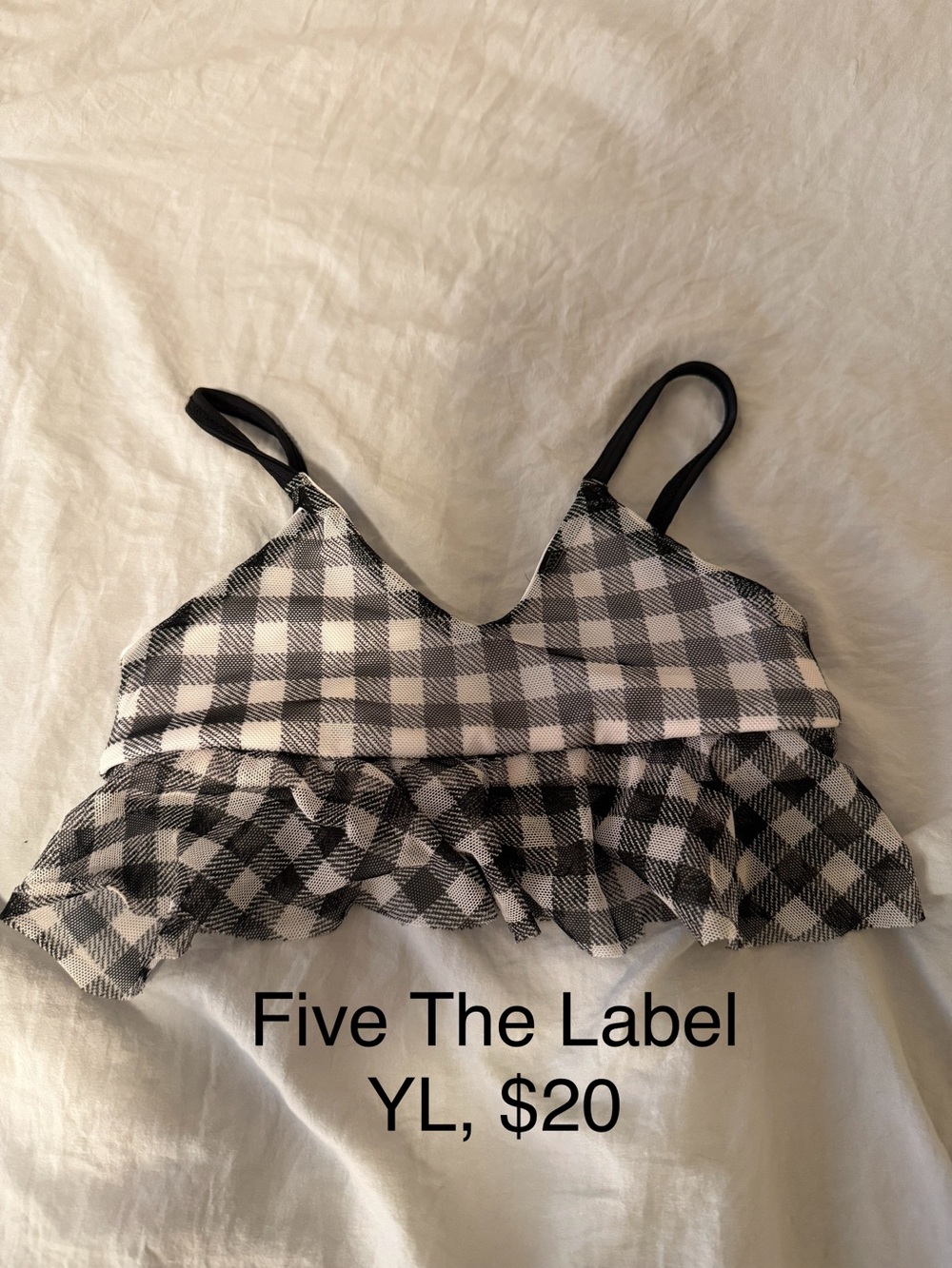 Five The Label Girls Black & White Gingham Ruffle Crop Top